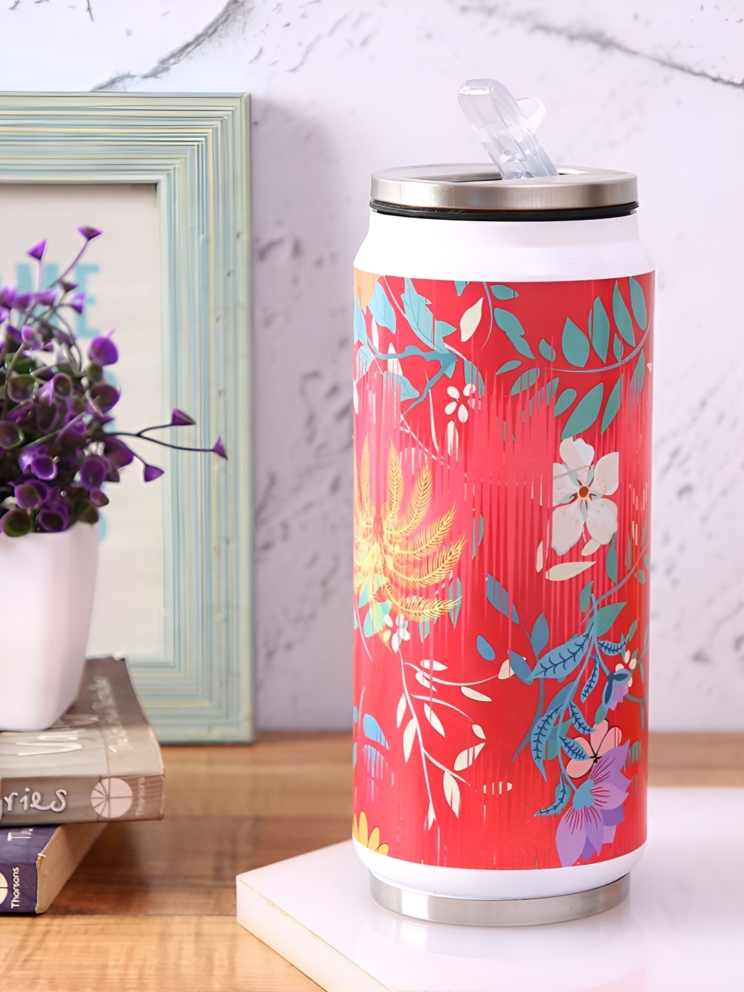 

PENTADECO Red & Yellow Floral Printed Aluminium Water Bottle 500ml