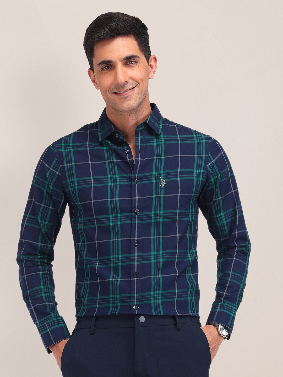 

U.S. Polo Assn. Men Classic Tailored Fit Opaque Checked Casual Shirt, Navy blue