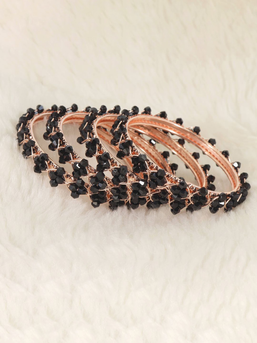 

ZULKA Set Of 4 Rose Gold-Plated Pearls Studded Kada Bangles