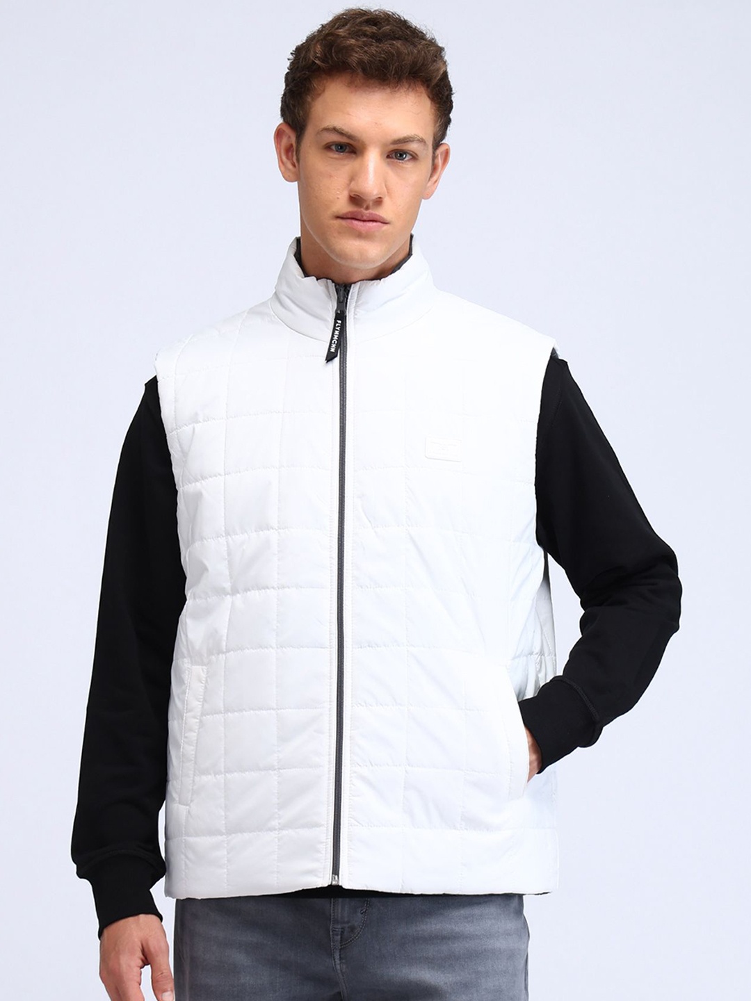 

Flying Machine Men Mock Collar Solid Casual Quilted Jacket, White