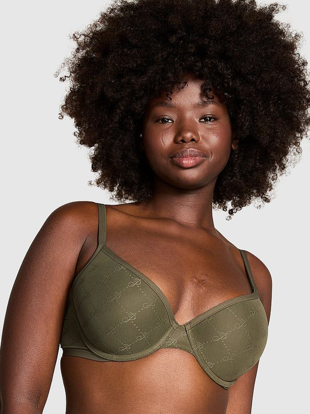 

Victoria's Secret Typography Medium Coverage Underwired Lightly Padded Push-Up Bra, Green