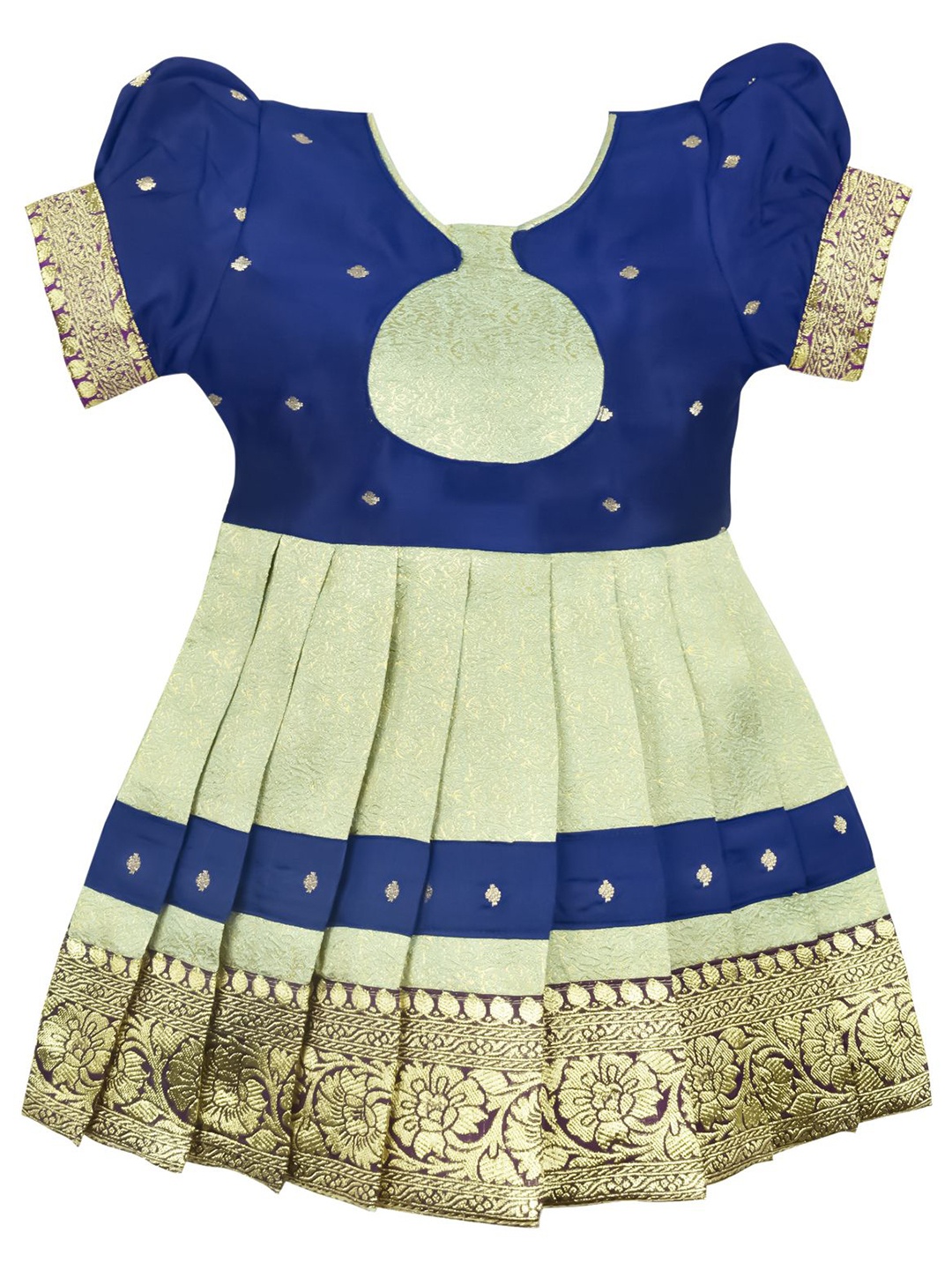 

AMIRTHA FASHION Girls Embellished Puff Sleeve Jacquard Maxi Dress, Blue