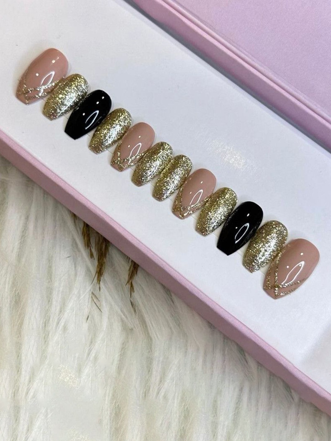 

AMOK STORE Set Of 12 Stick On Artificial Nails With Small Filer Kit- Black
