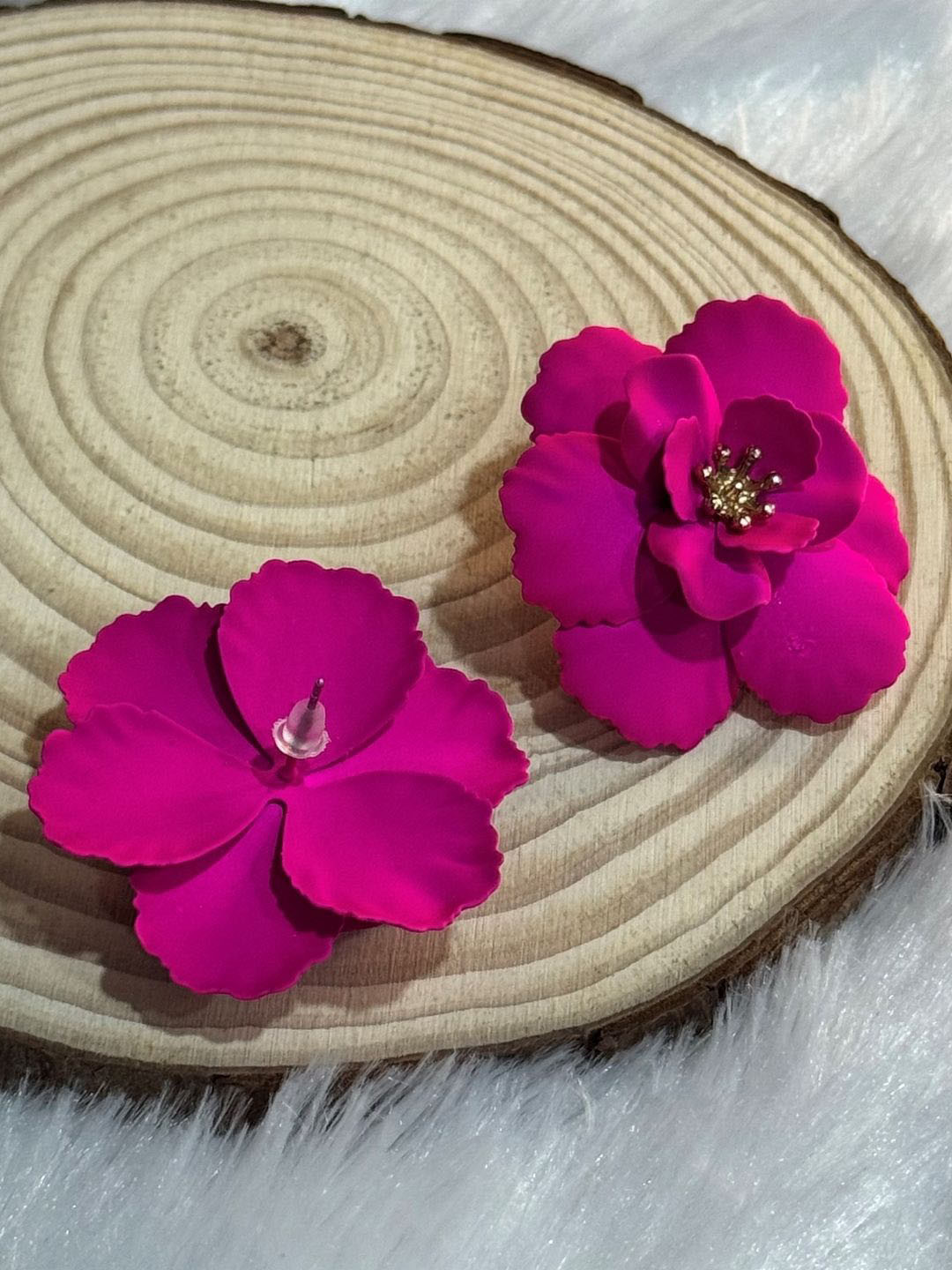 

The Jewellery Tale Gold-Plated Gemstones Studded & Pearls Beaded Floral Bali Studs, Pink