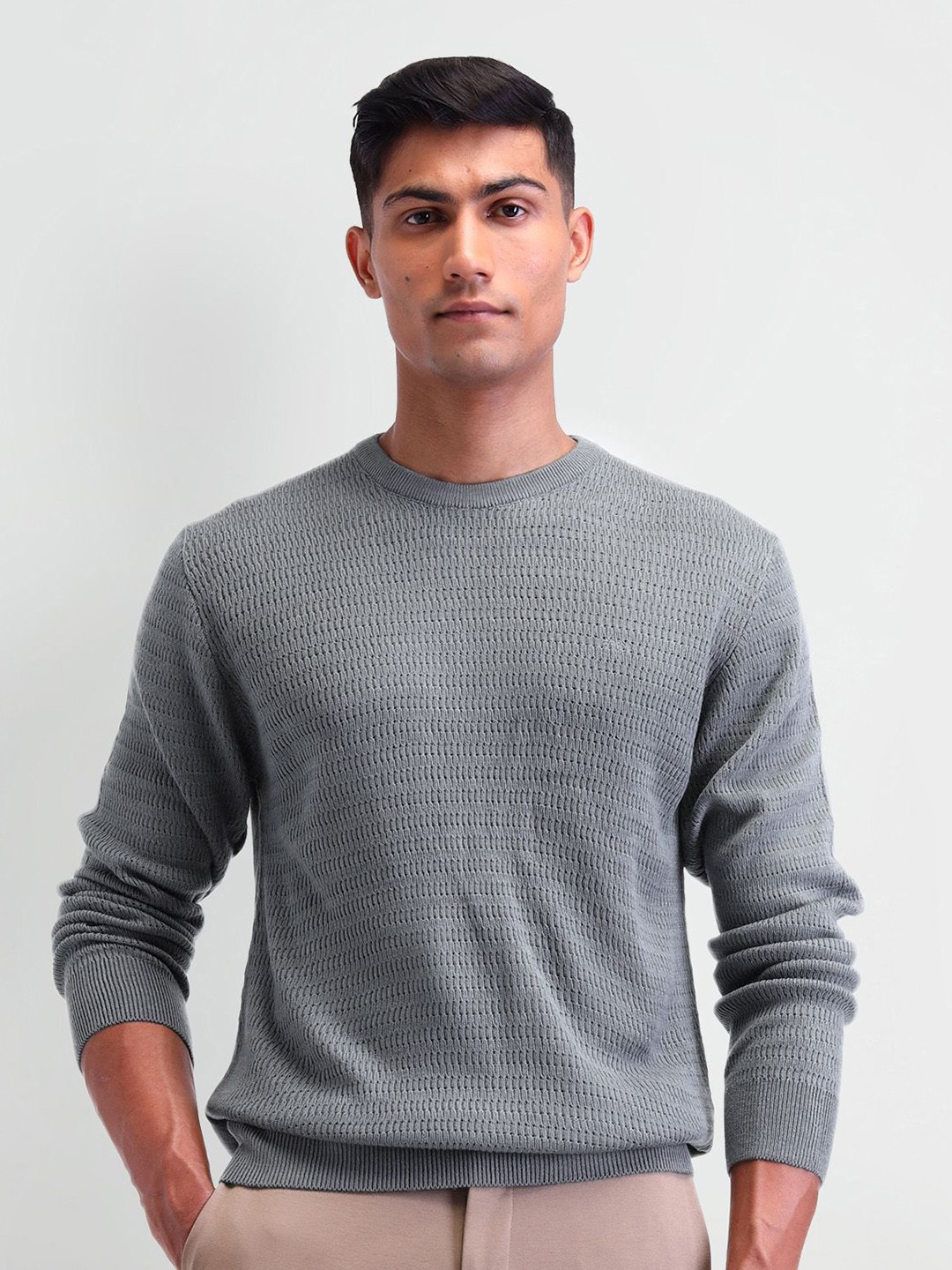 

Arrow Men Round Neck Cotton Pullover, Grey