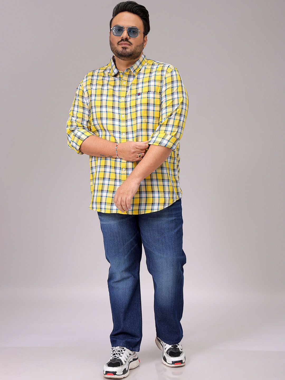 

Hardsoda by The Indian Garage Co Men Cutaway Collar Checked Cotton Casual Shirt, Yellow