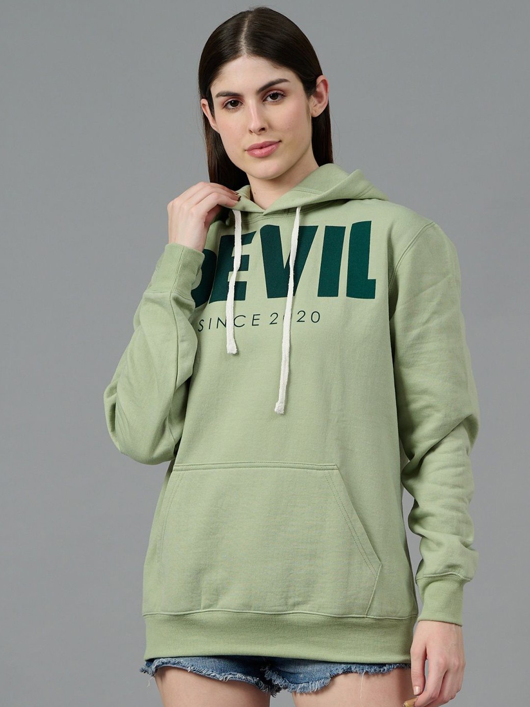 

GO DEVIL Women Printed Hooded Pullover Sweatshirt, Green