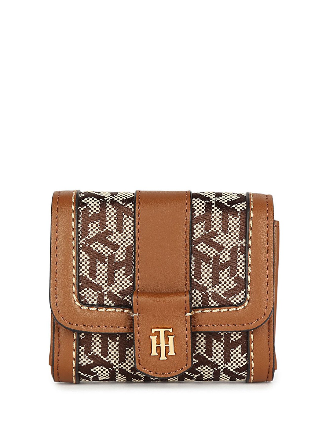 

Tommy Hilfiger Women Abstract Self Design PU Two Fold Wallet, Brown