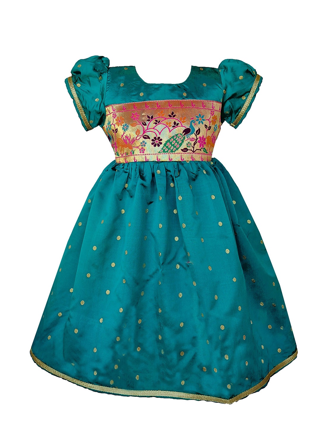 

BAESD Girls Self Design Puff Sleeve Fit & Flare Dress, Green