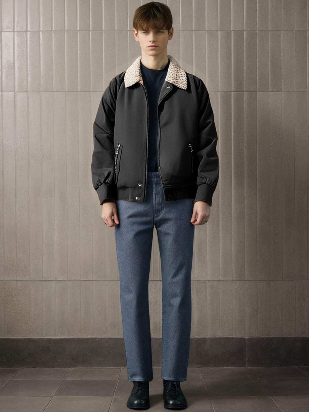 

StyleCast x Revolte Men Spread Collar Solid Casual Bomber Jacket, Black
