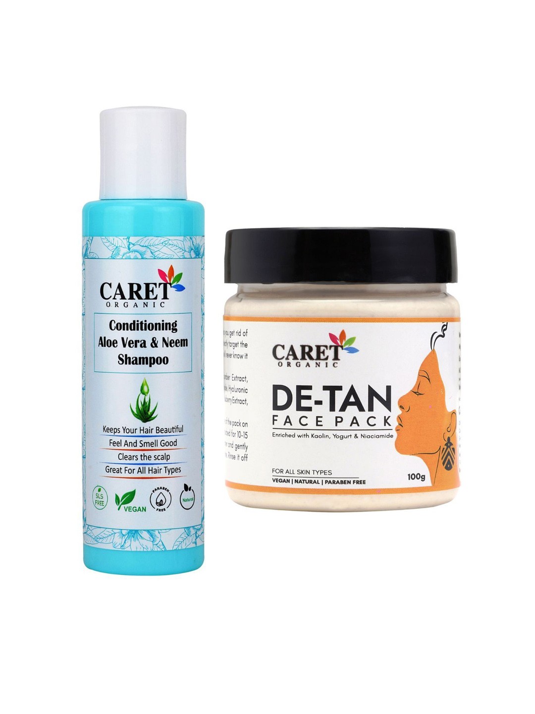 

CARET ORGANIC Set Of 2 Conditioning Aloe Vera Shampoo With De-Tan Face Pack, White