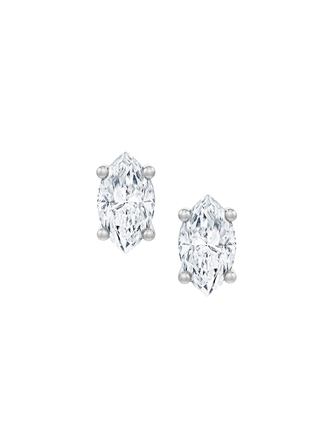 

MISS JO 925 Sterling Silver Rhodium-Plated CZ-Stone Studded Marquise Shaped Studs
