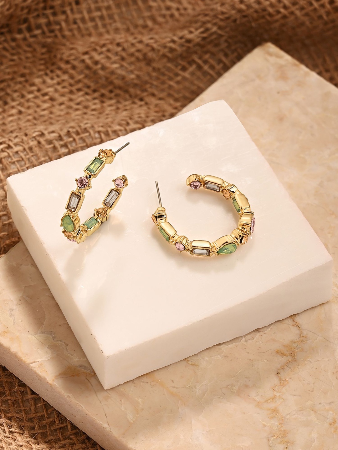 

Accessorize Crystals Studded Circular Half Hoop Earrings, Gold