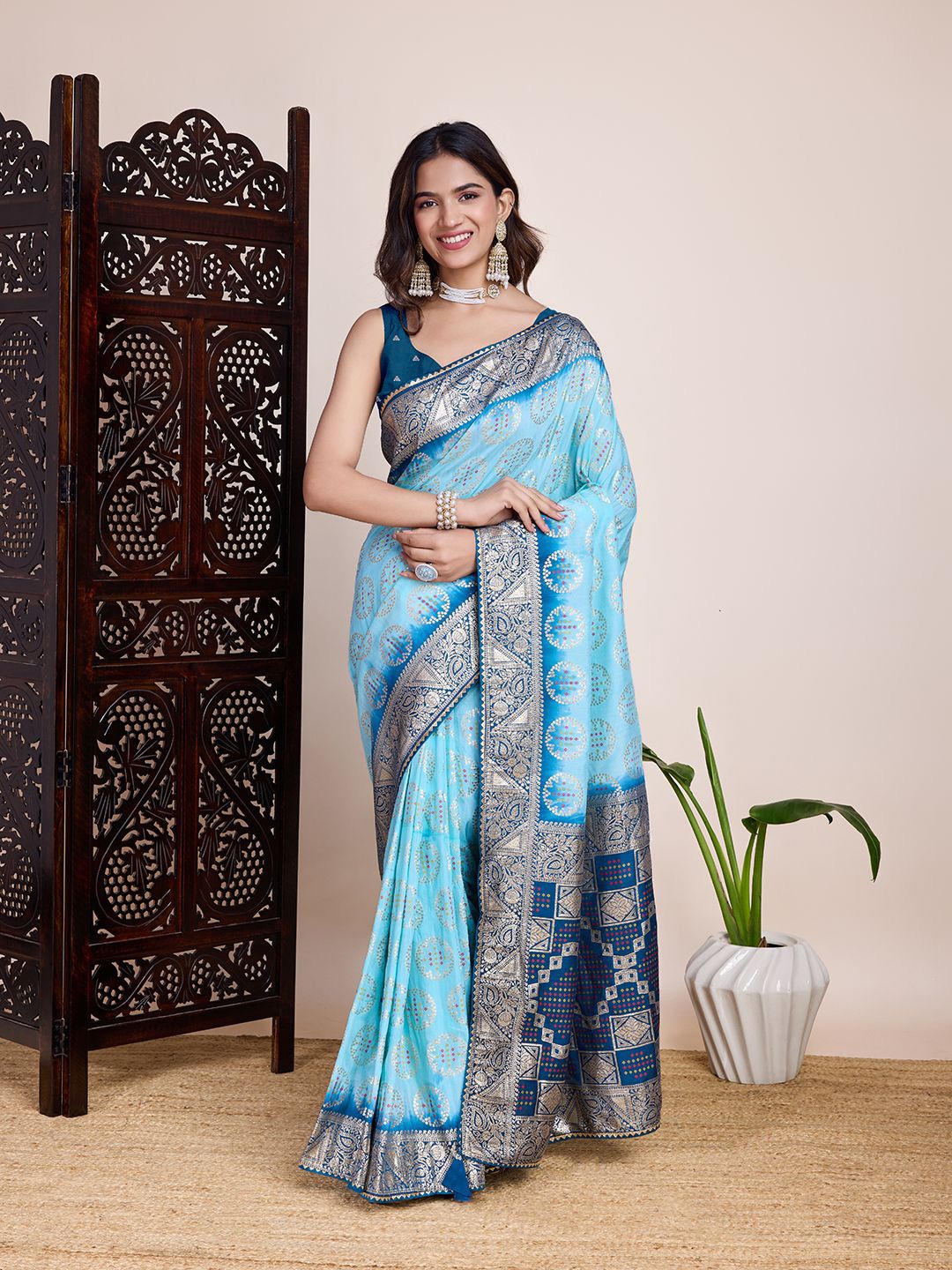

CARTYSHOP Woven Design Zari Paithani Saree, Turquoise blue