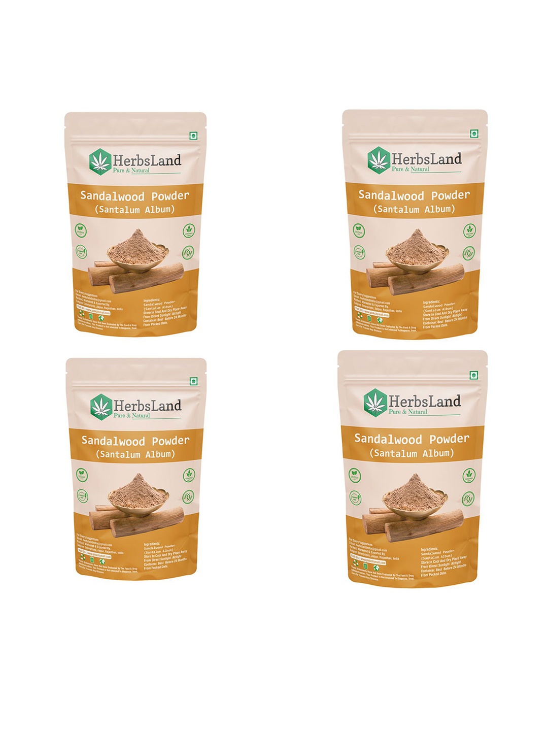 

HerbsLand Set Of 4 Sandalwood Powder Face Mask - 100 g, Brown