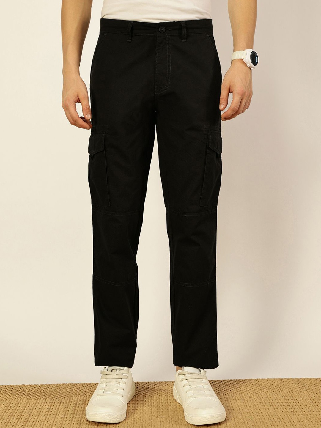 

Thomas Scott Men Smart Straight Fit Easy Wash Cotton Cargo Trouser, Black