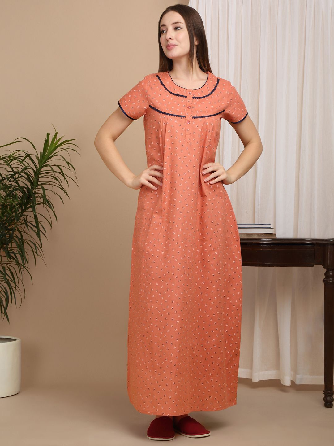 

Sweet Dreams Women Printed Maxi Nightdress, Rust