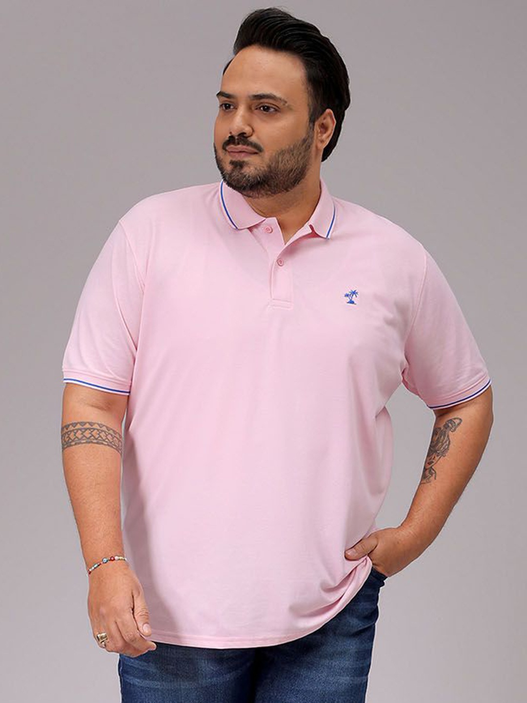 

Hardsoda by The Indian Garage Co Men Solid Polo Collar Cotton T-shirt, Pink