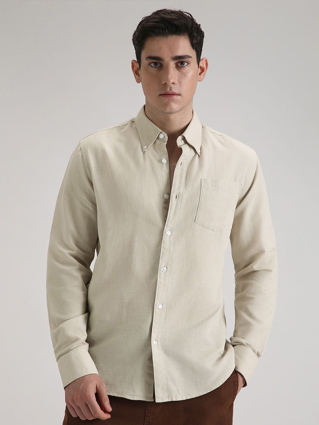 

Banana Club Men Classic Slim Fit Opaque Casual Shirt, Beige