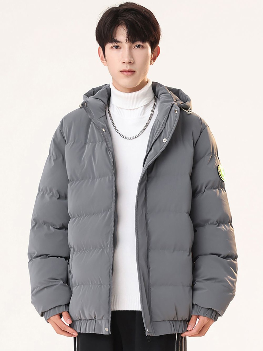 

StyleCast x Revolte Men Hooded Solid Casual Padded Jacket, Grey