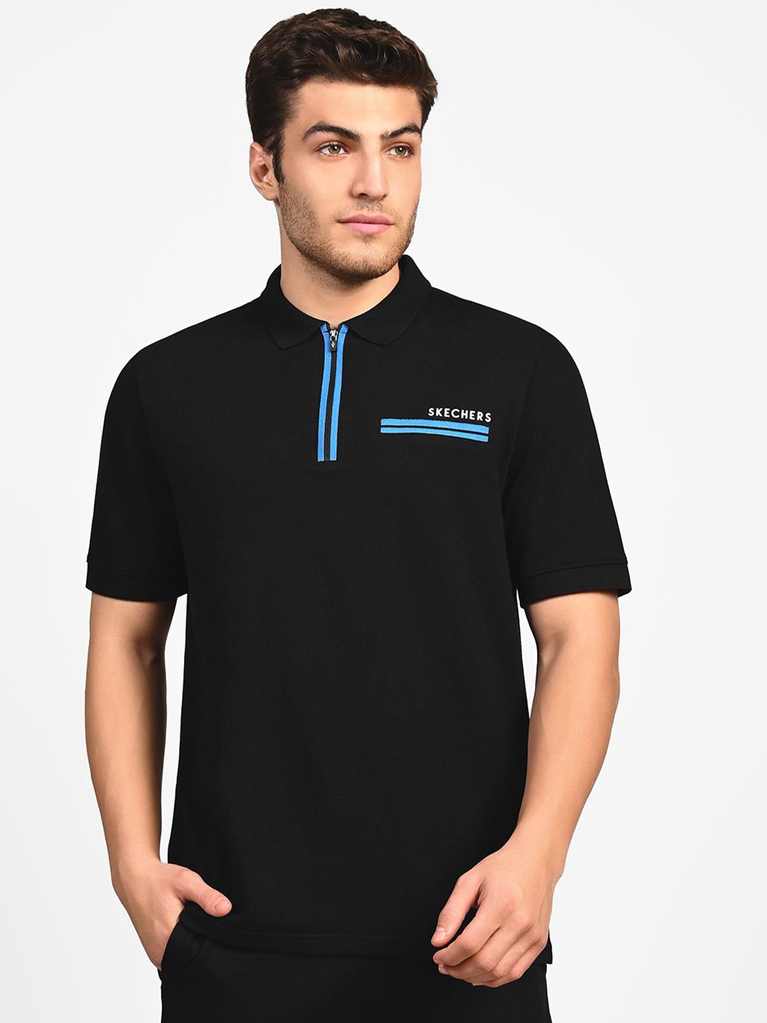 

Skechers Oasis Twill Placket Printed Tshirt, Black