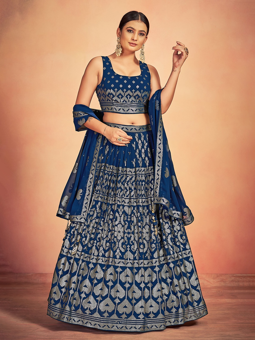 

VANAKARA Embellished Sequinned Ready to Wear Lehenga & Blouse With Dupatta, Blue