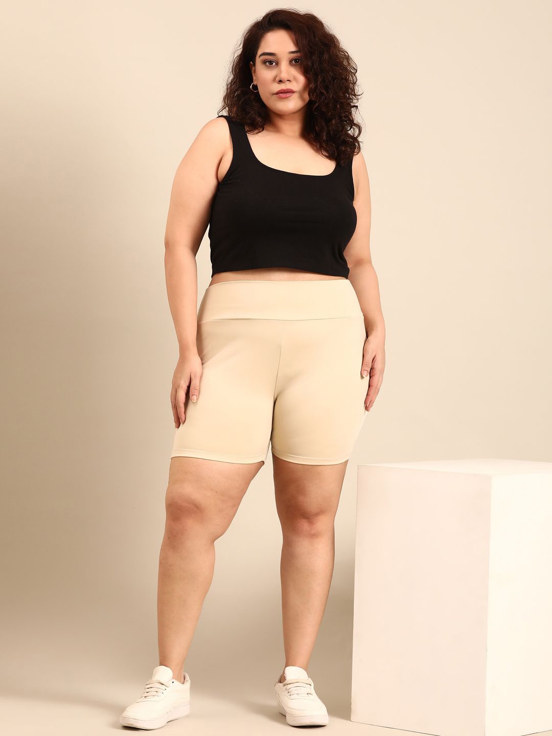 

The Pink Moon Women Plus Size Above Knee Rapid-Dry Tights, Beige