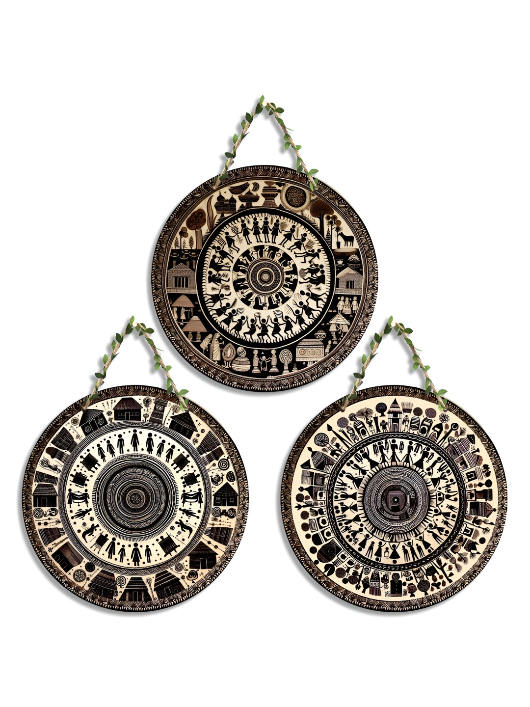 

SEHAZ ARTWORKS Black & Off White 3 Pieces Textured Wooden Wall Decor Hangings
