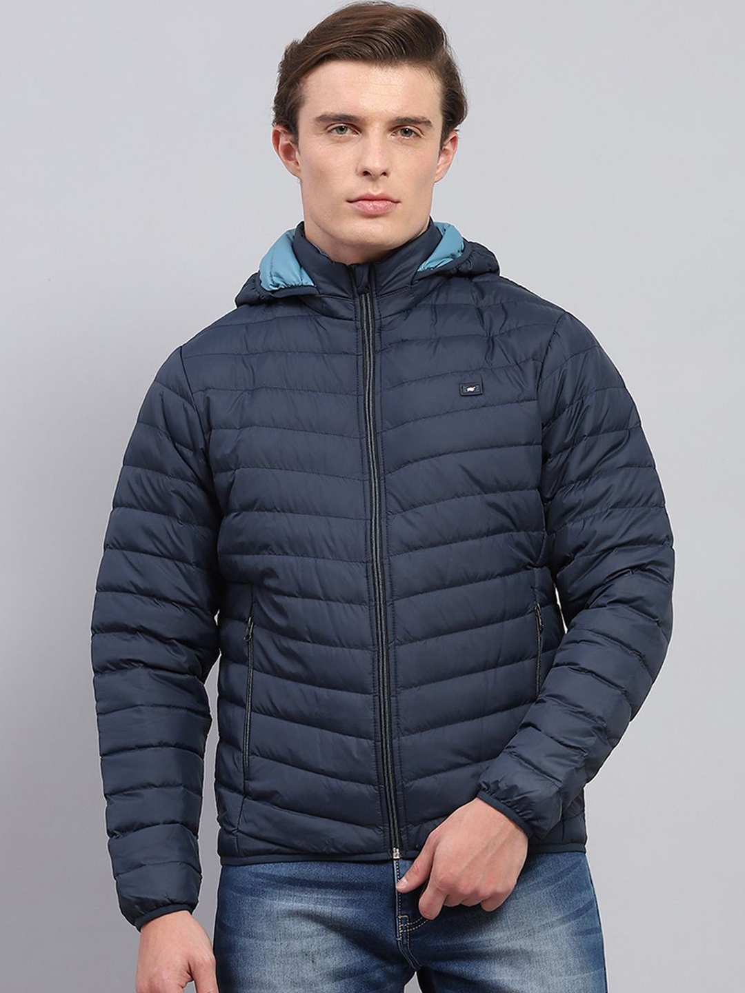 

Monte Carlo Men Hooded Solid Casual Padded Jacket, Navy blue