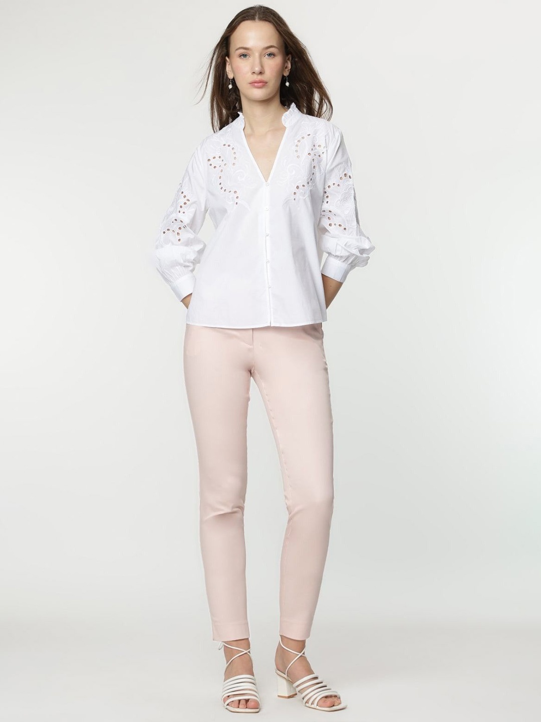

Marks & Spencer Women Self Design V-Neck Cotton Top, White