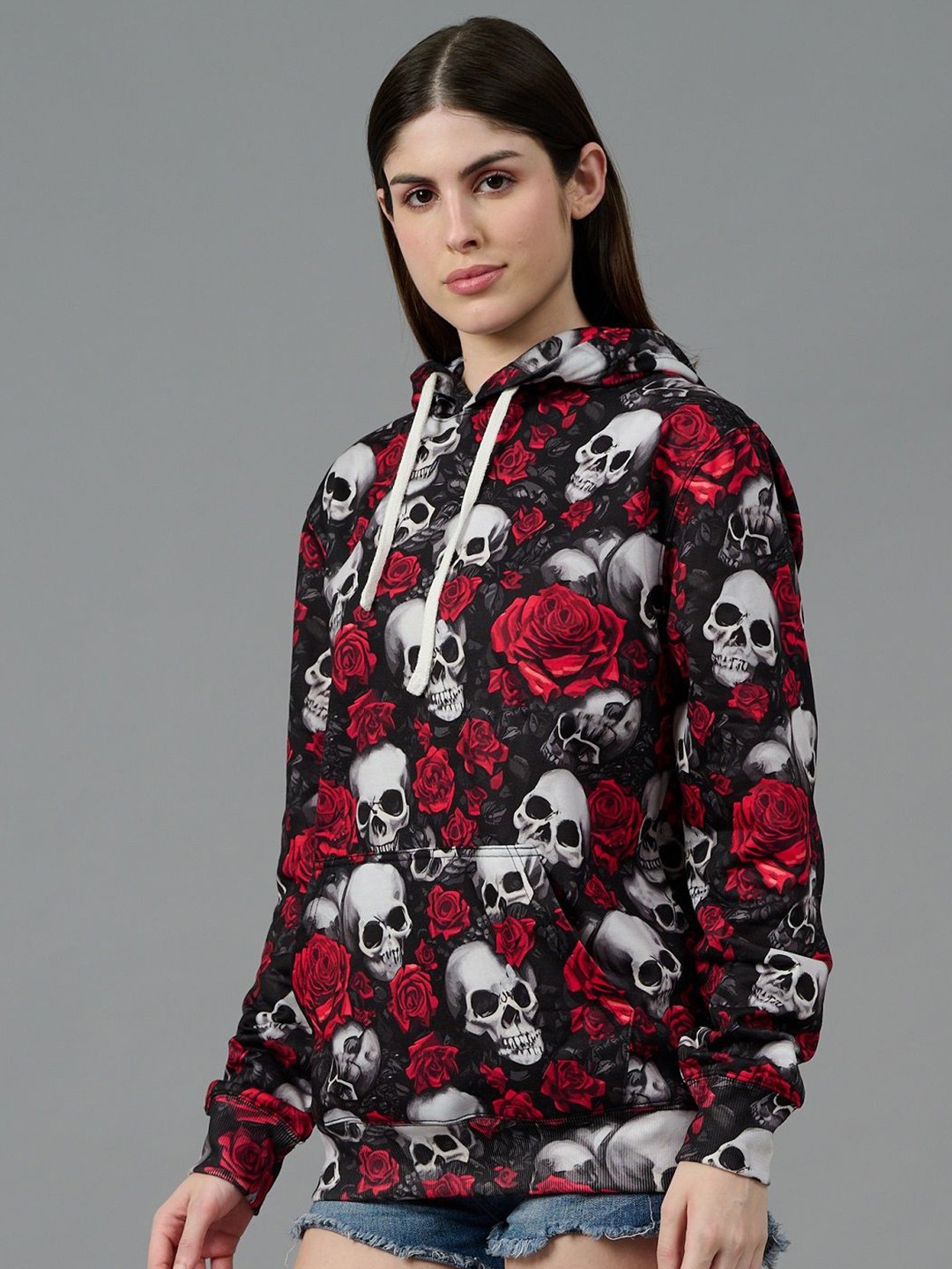 

GO DEVIL Women Printed Hooded Pullover Sweatshirt, Red