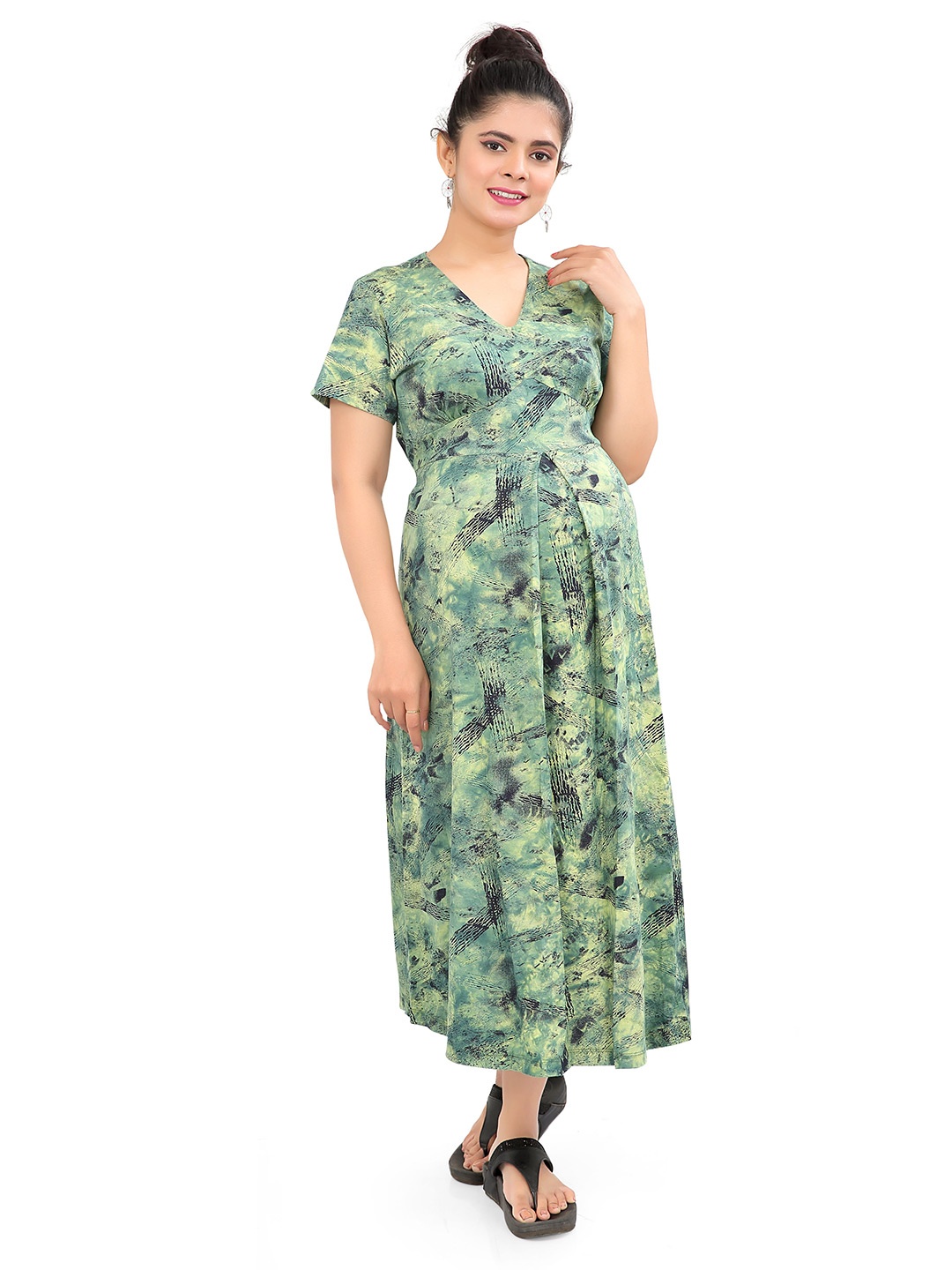 

Uzazi Printed Maternity Fit & Flare Midi Dress, Green