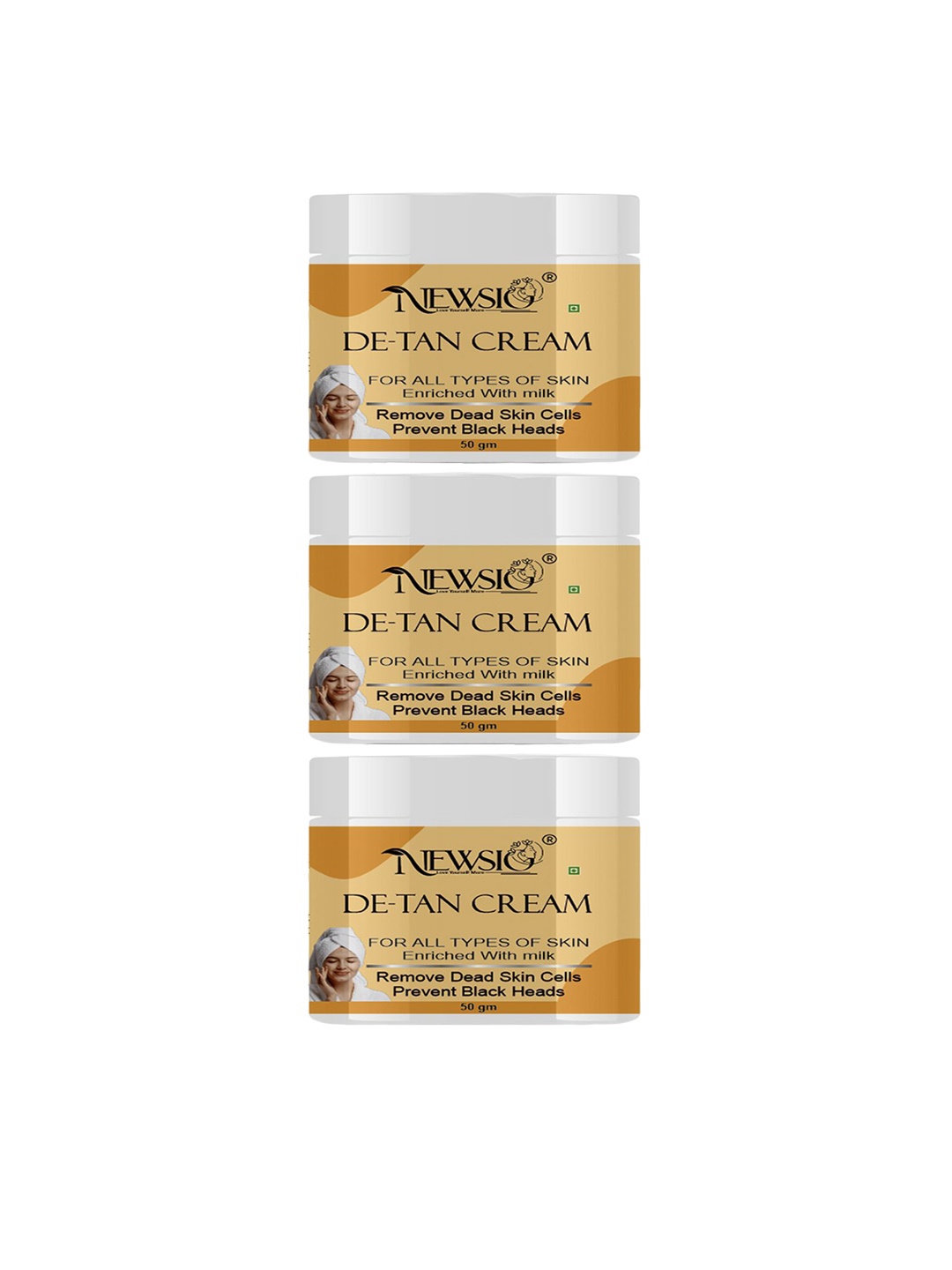 

Newsio Set Of 3 De-Tan Cream - Sun Tan Removal Dead Cells With Milk - 50 g Each, Yellow