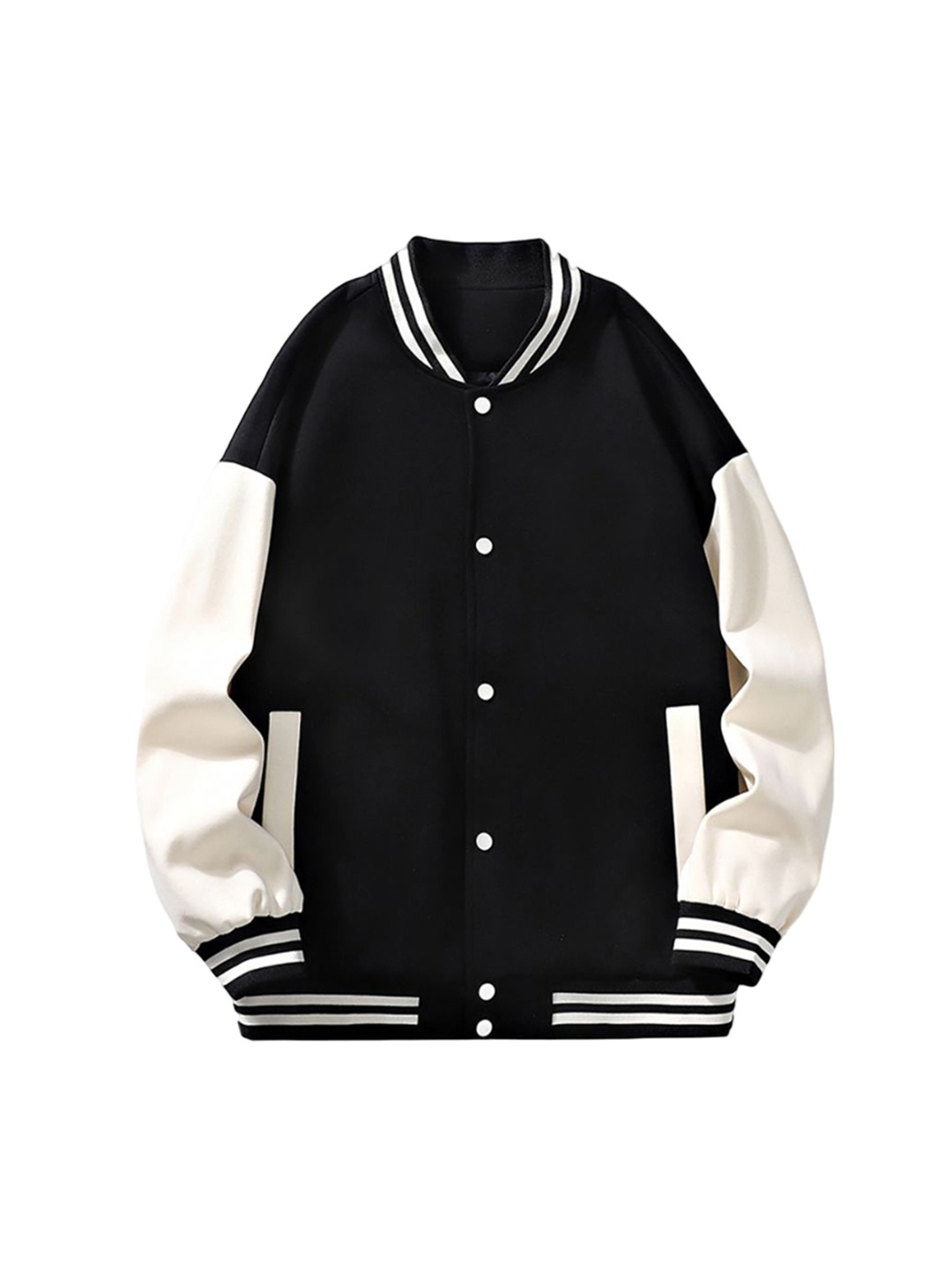 

StyleCast x Revolte Men Stand Collar Colourblocked Cotton Casual Bomber Jacket, Black