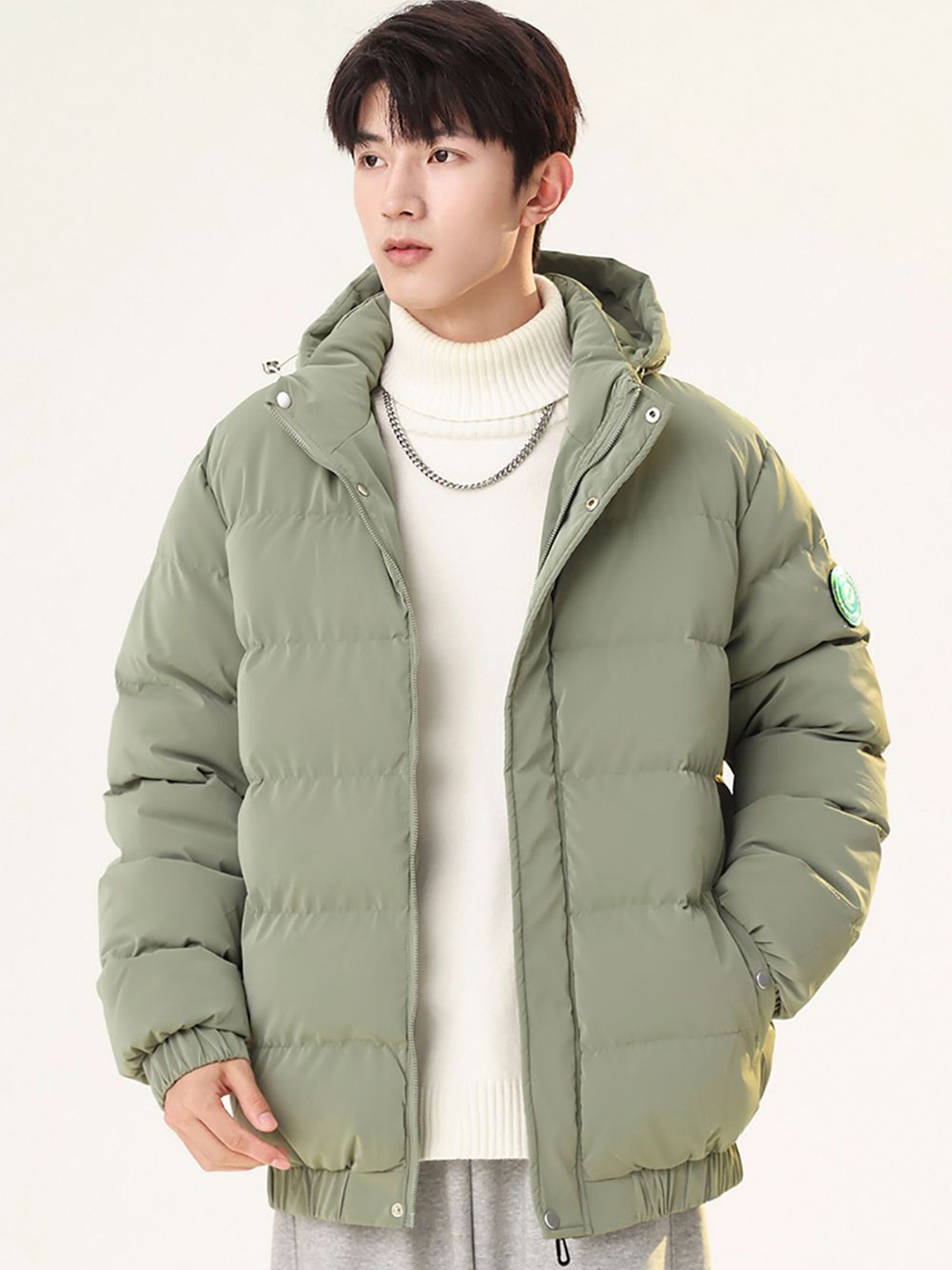 

StyleCast x Revolte Men Hooded Solid Casual Puffer Jacket, Green