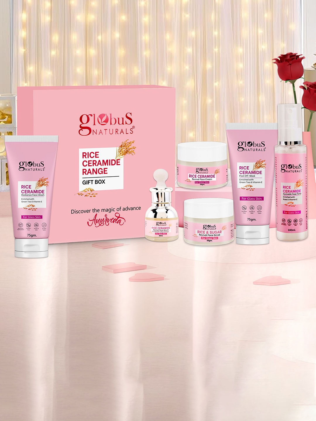 

Globus naturals Set Of 6 Revival Rice Ceramide Skin Care Box, Pink