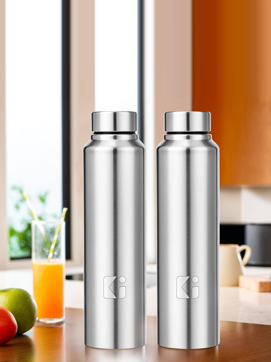 

Kuber Industries Silver-Toned 2 Pieces Stainless Steel Water Bottle 1L