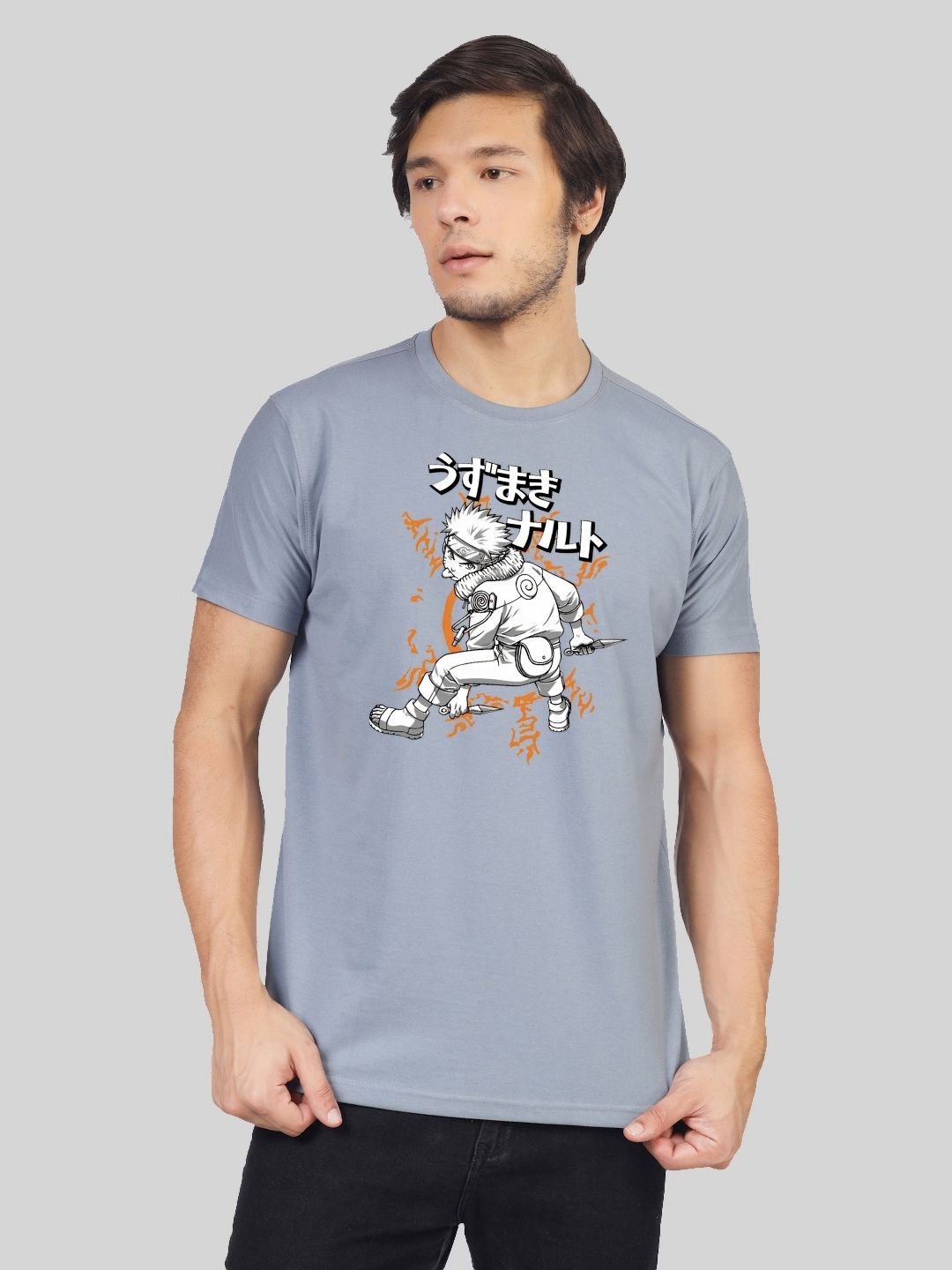 

Greylongg Men Graphic Printed Round Neck Cotton T-shirt, Grey
