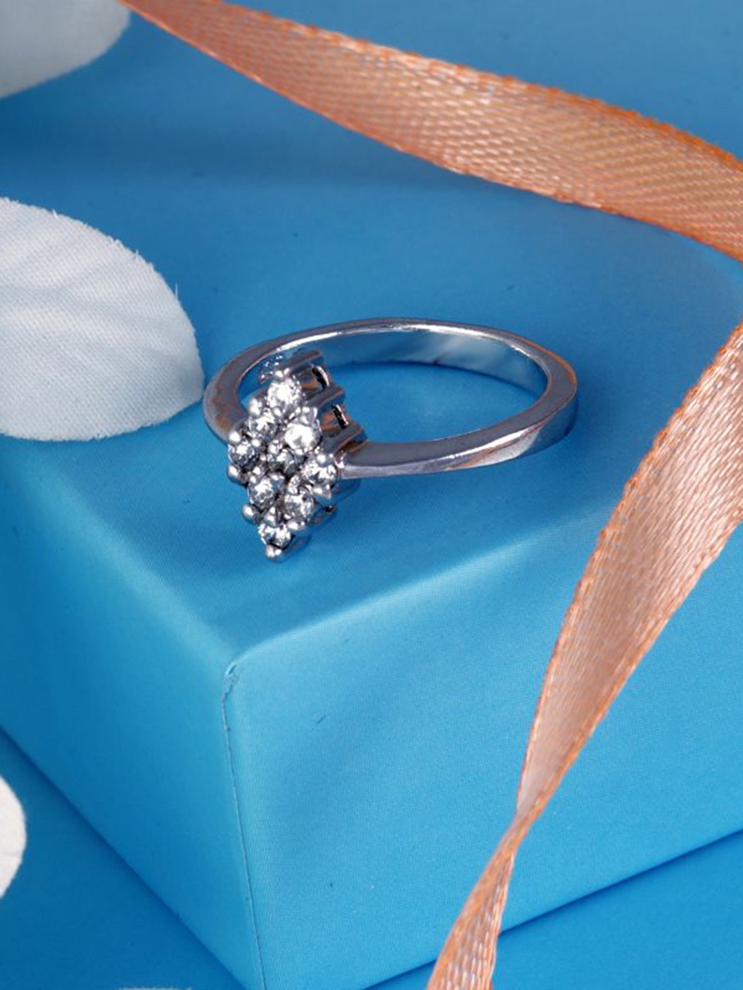 

Tuanz Silver Jewelry 925 Sterling Silver-Plated Cubic Zirconia-Studded Avanthi Finger Ring