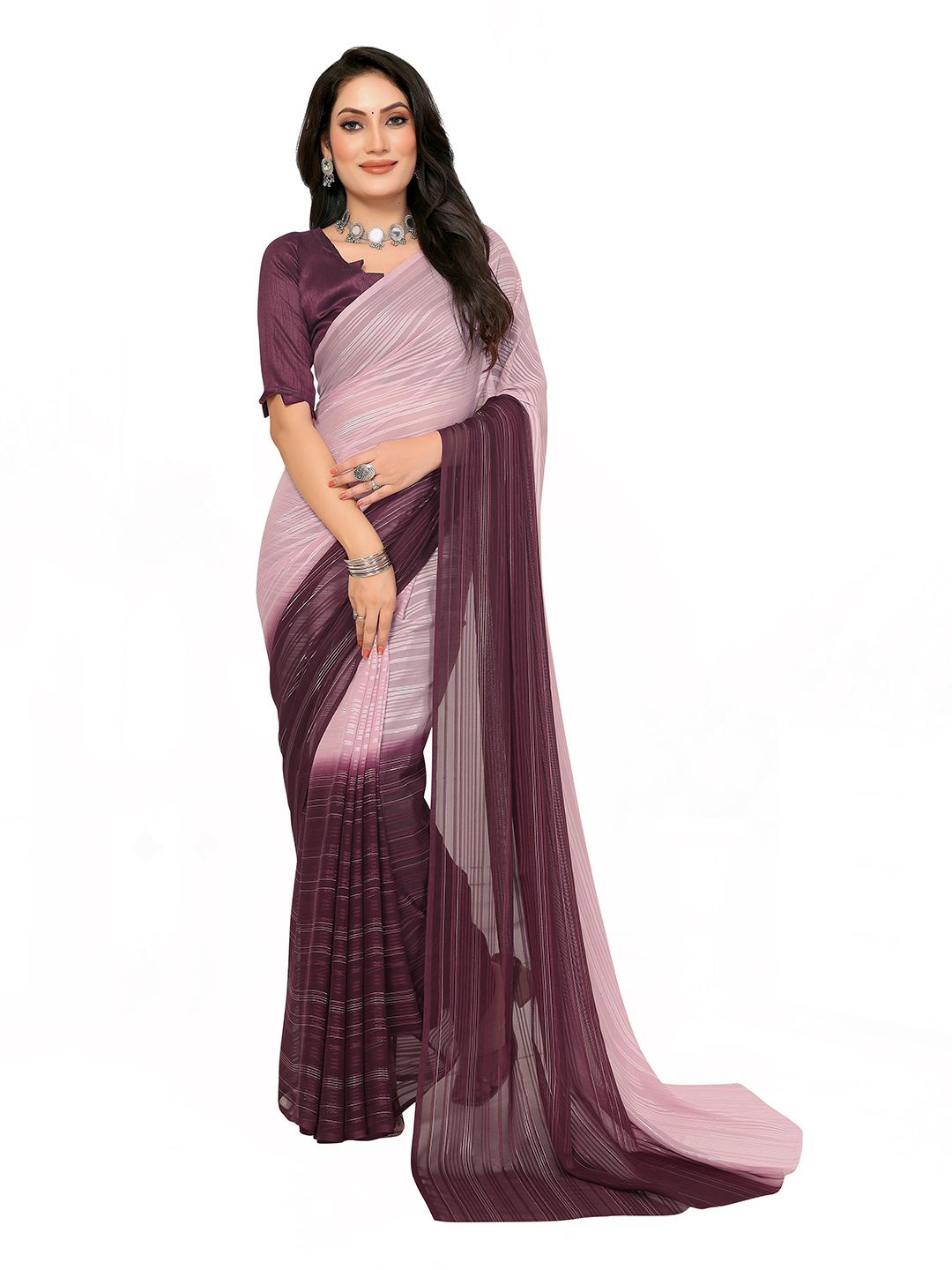 

Moda Rapido Women Striped Saree, Pink