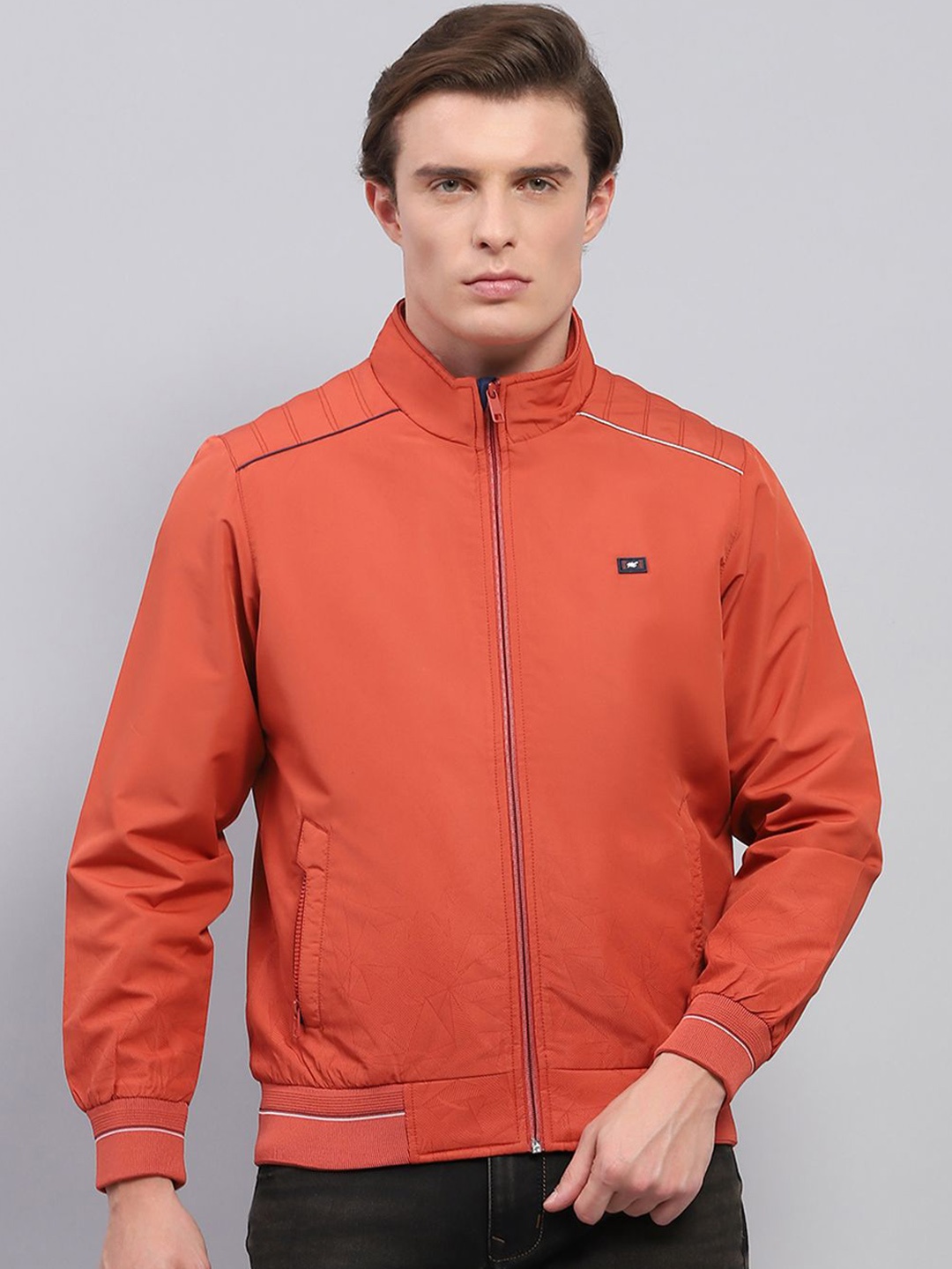 

Monte Carlo Men Mock Collar Solid Casual Sporty Jacket, Rust