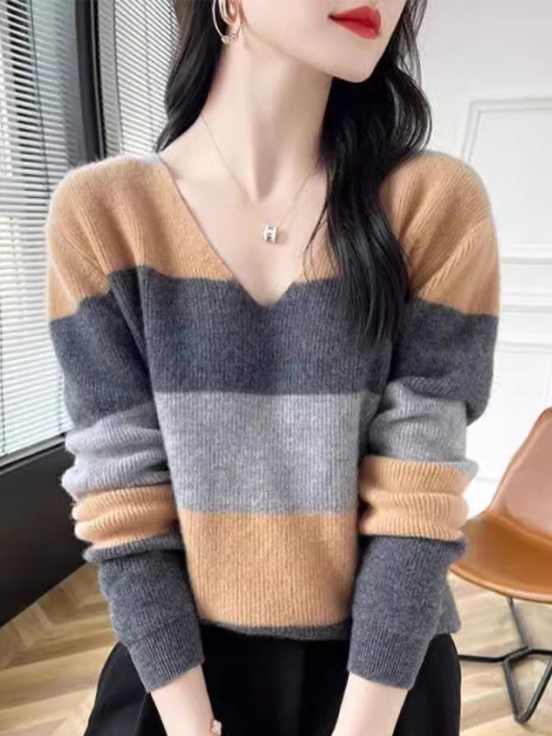 

StyleCast Women Striped Pullover Sweater, Brown