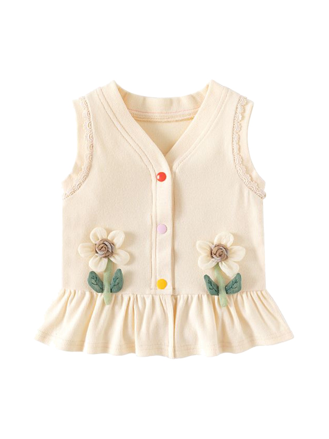 

StyleCast x Revolte Beige Floral Embroidered Shirt Style Top