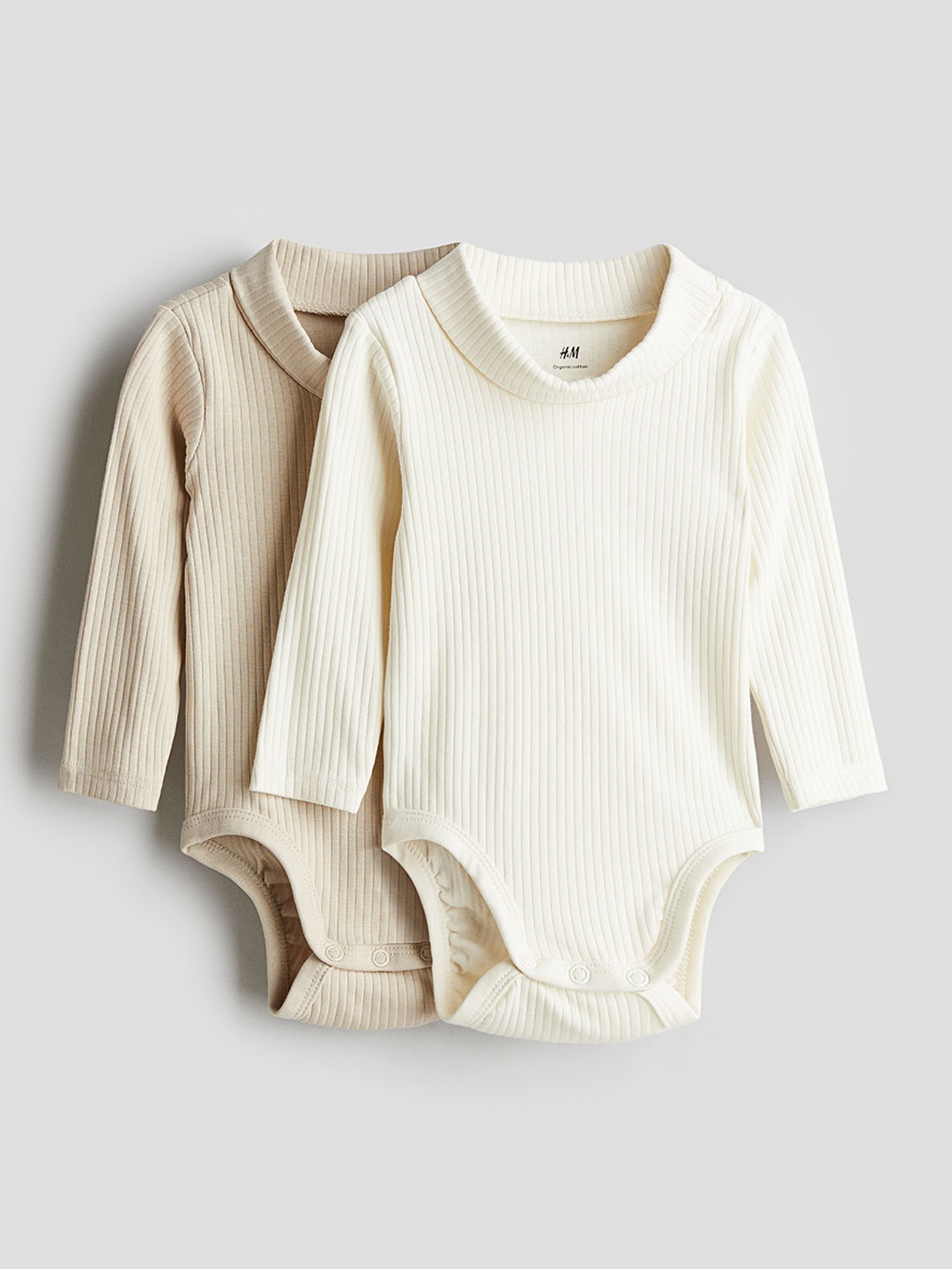 

H&M Infant Boys Pack Of 2 Ribbed Polo-Neck Bodysuits, Beige