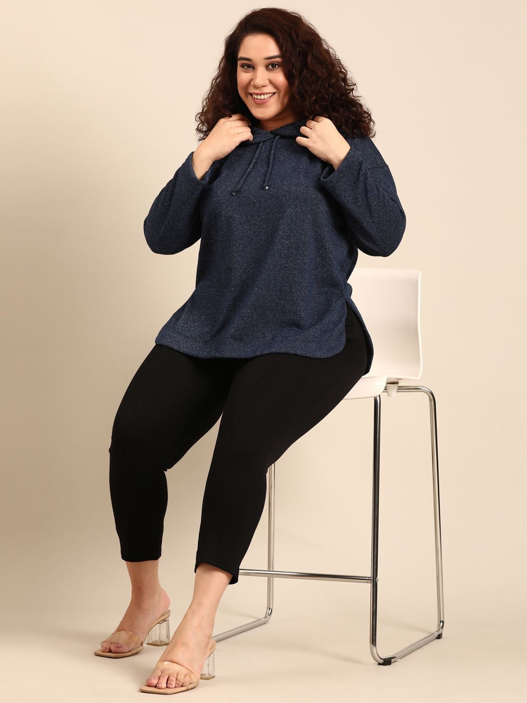 

The Pink Moon Women Hooded Plus Size Sweatshirt, Navy blue