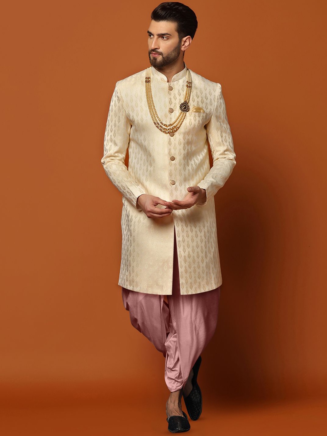 

KISAH Floral Indowestern Sherwani with Embroidered, Cream