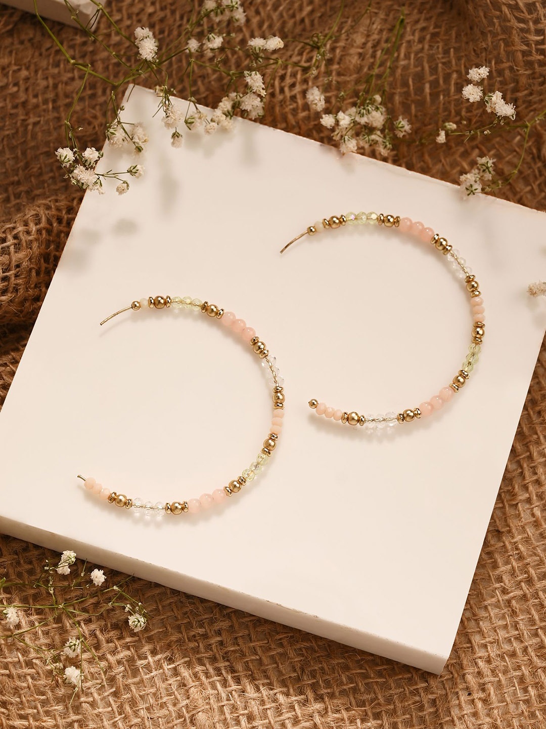 

Accessorize Beaded Circular Half Hoop Earrings, Pink