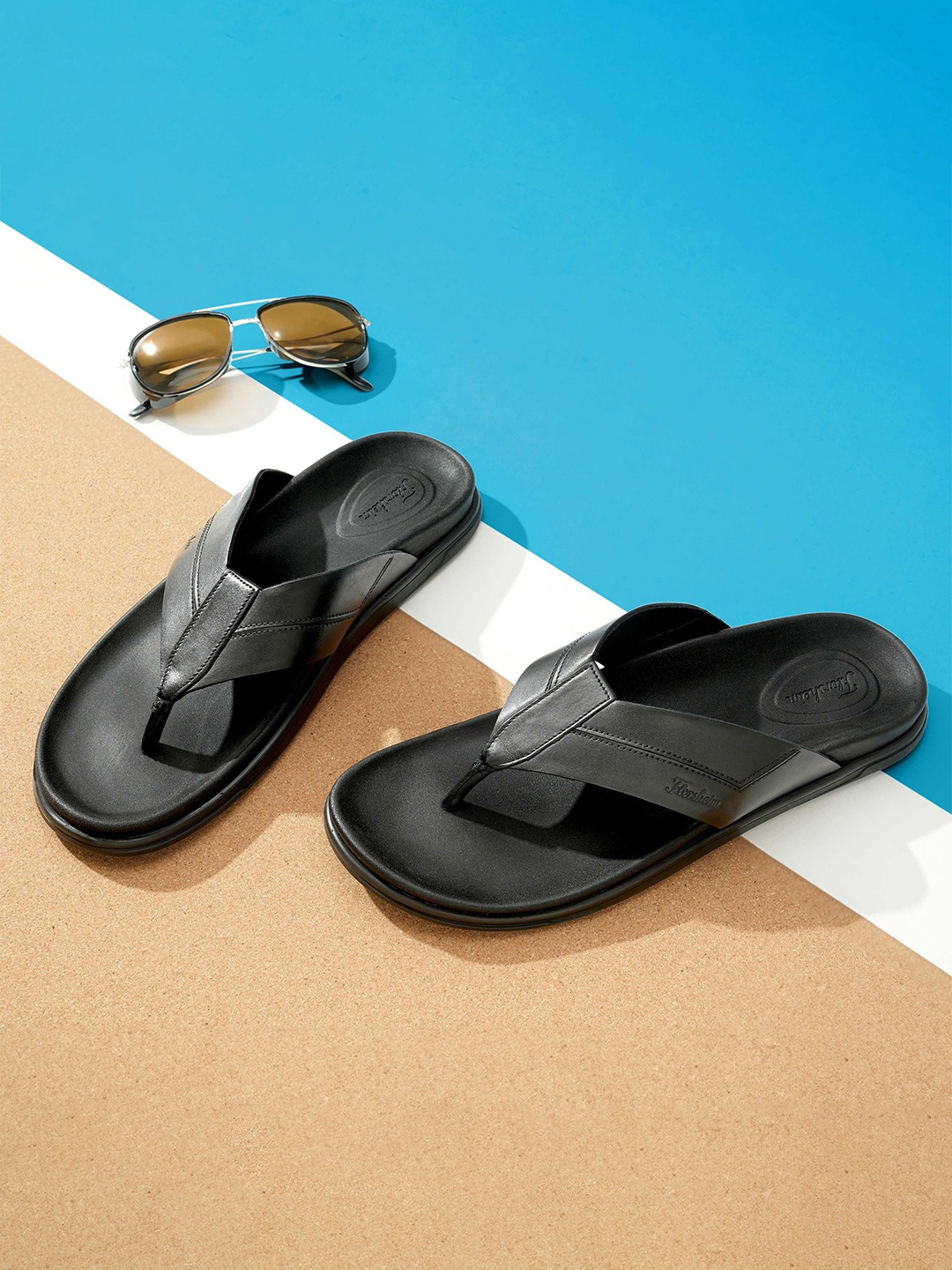 

Florsheim Men Leather Slip-On Fisherman Regular Sandals, Black
