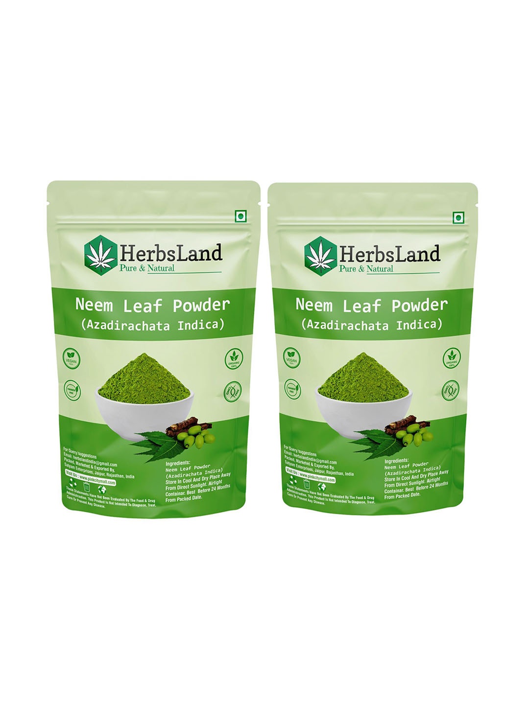 

HerbsLand Set Of 2 Neem Leaf Face Pack Powder - 100 g Each, Green