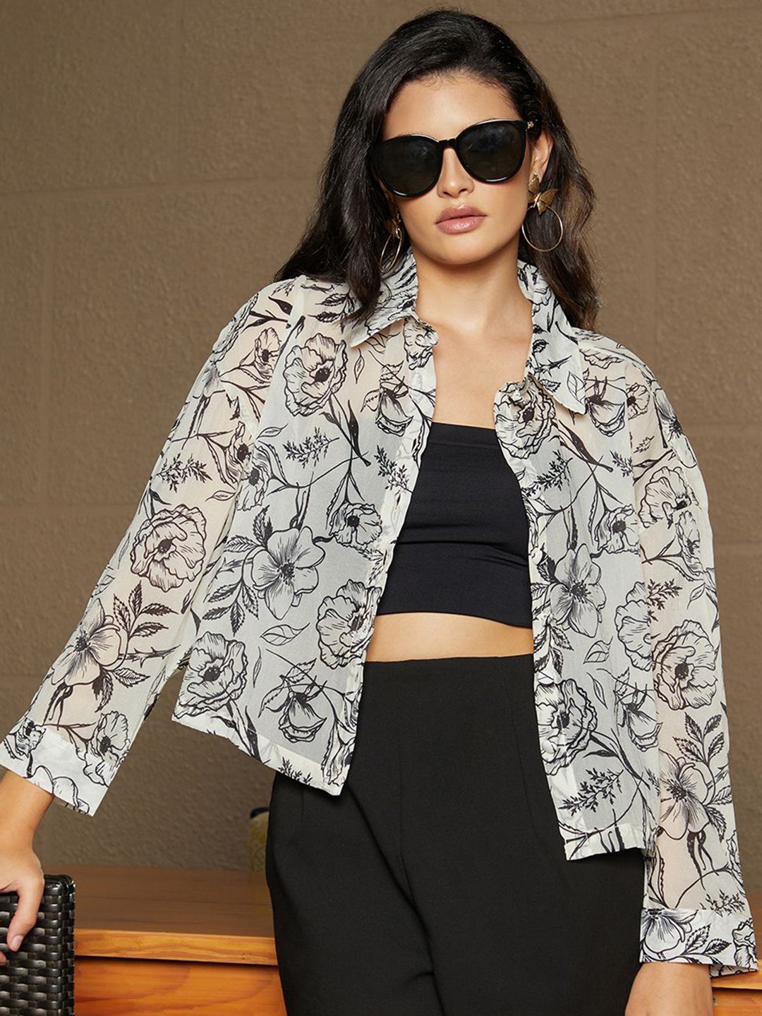 

PINACOLADA Women Comfort Spread Collar Floral Printed Oversized Casual Shirt, White
